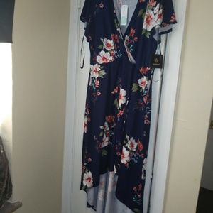 Fortune+Ivy Irene Faux Wrap dress in Navy 2X